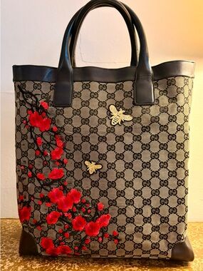Gucci Monogram Tote – Red Floral & Bee – Statement Piece
